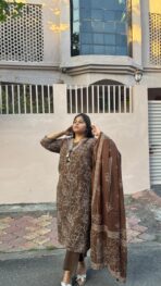KIFAYAT Embroidered Brown Suit Set - Image 5