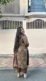 KIFAYAT Embroidered Brown Suit Set - Image 4