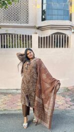 KIFAYAT Embroidered Brown Suit Set - Image 3