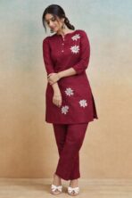 Noor Maroon Embroidered Co-Ord Set - Image 2