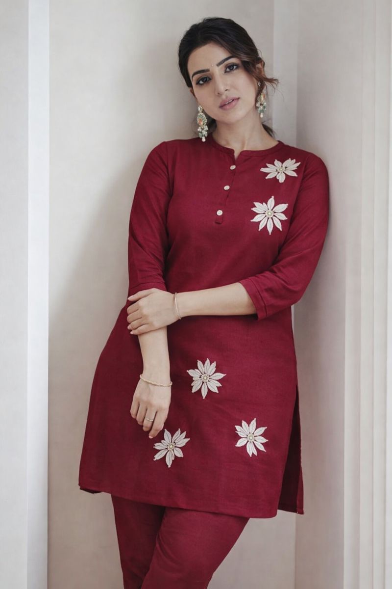 red coord model 2 Noor Maroon Embroidered Co-Ord Set - Image 1