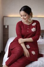 Noor Maroon Embroidered Co-Ord Set - Image 4