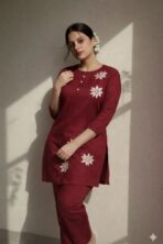 Noor Maroon Embroidered Co-Ord Set - Image 5
