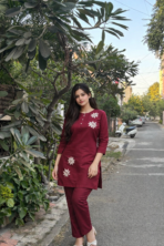 Noor Maroon Embroidered Co-Ord Set - Image 6
