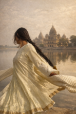 Noor Mahal Ivory Gold Anarkali Set - Image 4