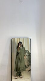 Zarmina Olive Green Anarkali Kurta Set - Image 4