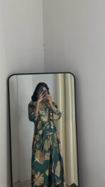 Inaaya Teal Green Floral Printed Anarkali Kurta with Palazzo Pants - Image 4