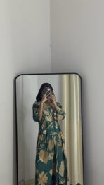 Inaaya Teal Green Floral Printed Anarkali Kurta with Palazzo Pants - Image 5