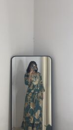 Inaaya Teal Green Floral Printed Anarkali Kurta with Palazzo Pants - Image 6