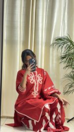 Rangrez Traditional Red Kurta Palazzo Set with Dupatta - Image 2