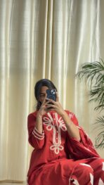 Rangrez Traditional Red Kurta Palazzo Set with Dupatta - Image 3