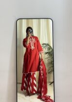 Rangrez Traditional Red Kurta Palazzo Set with Dupatta - Image 5